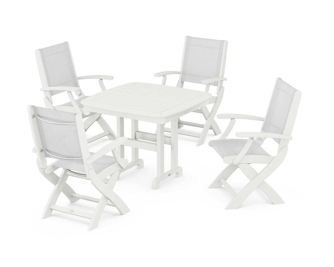 POLYWOOD® Coastal Folding Chair 5-Piece Dining Set