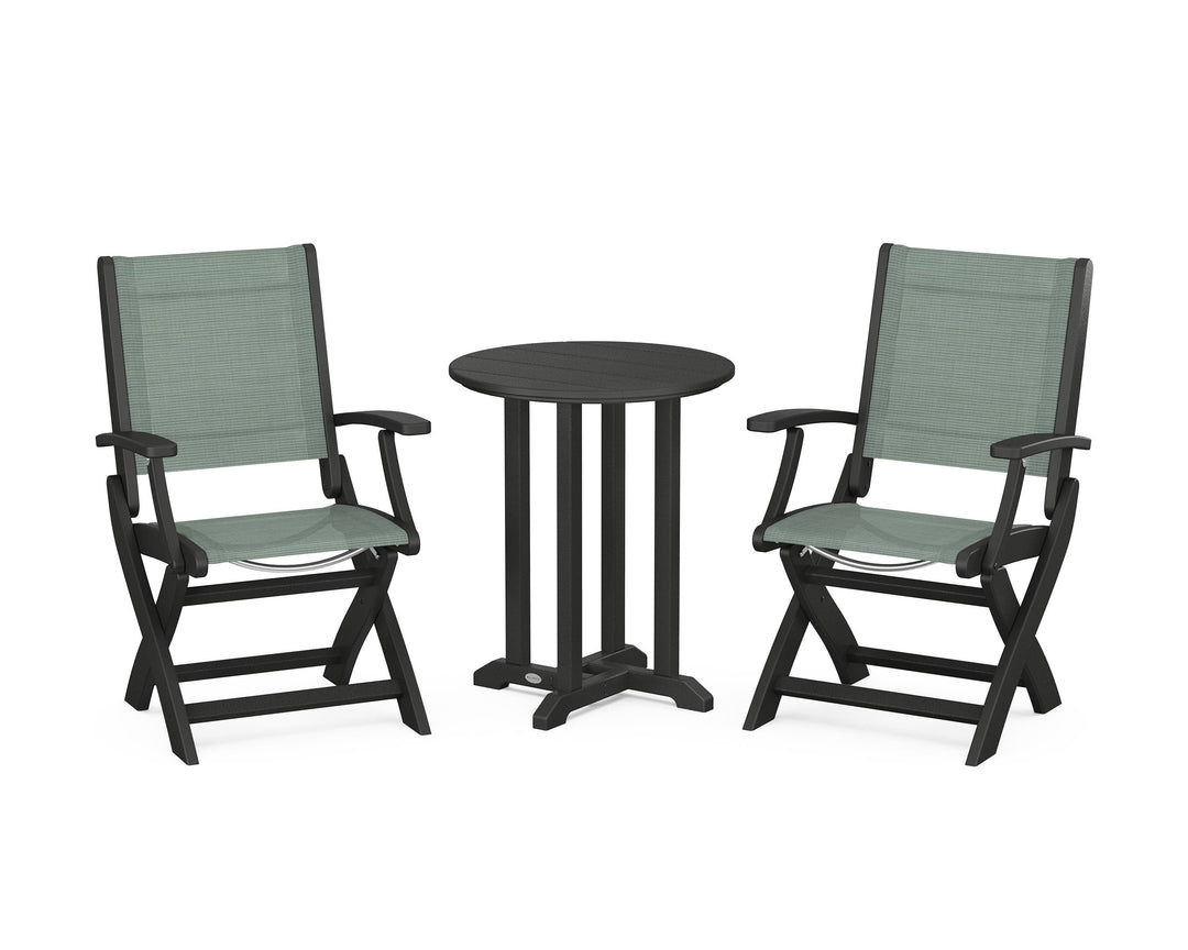 POLYWOOD® Coastal Folding 3-Piece Round Bistro Dining Set