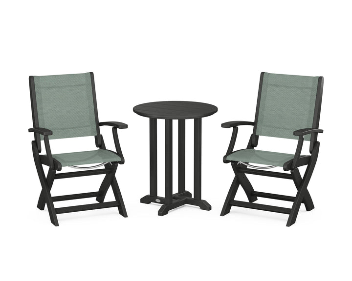 POLYWOOD® Coastal Folding 3-Piece Round Bistro Dining Set