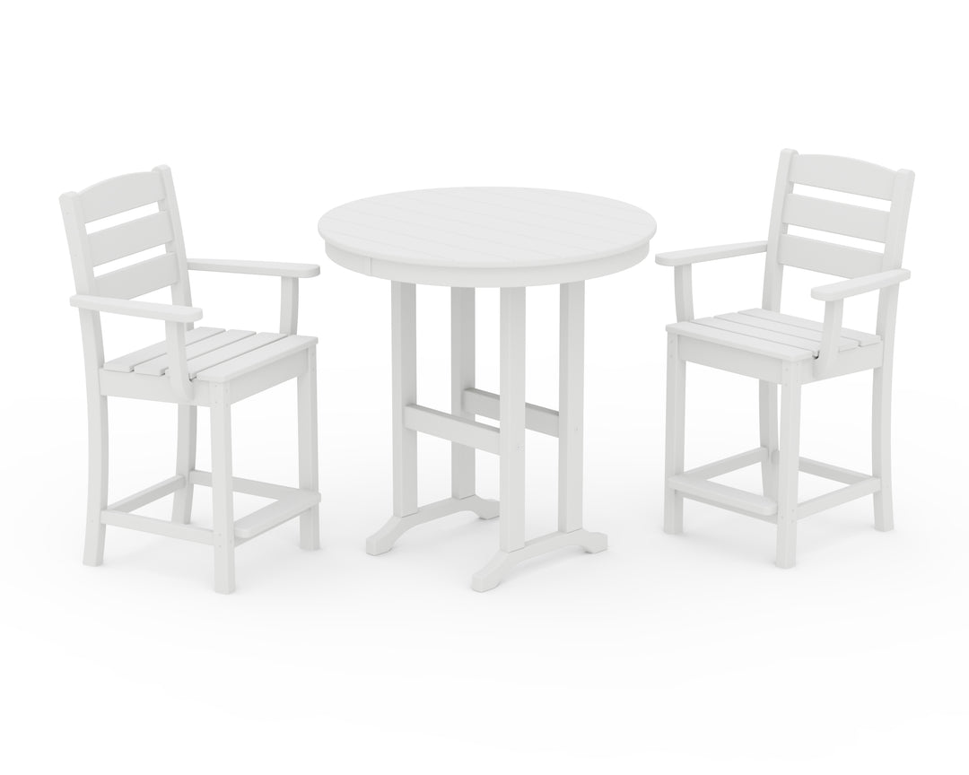 POLYWOOD® Lakeside 3-Piece Round Farmhouse Arm Chair Counter  Set