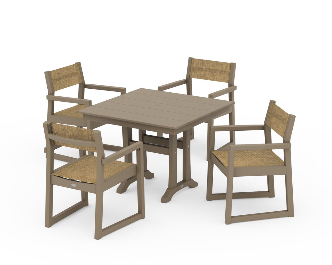 POLYWOOD® EDGE Sling 5-Piece Farmhouse Dining Set with Trestle Legs