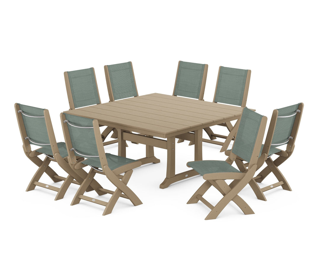 POLYWOOD® Coastal Folding Side Chair 9-Piece Farmhouse Dining Set