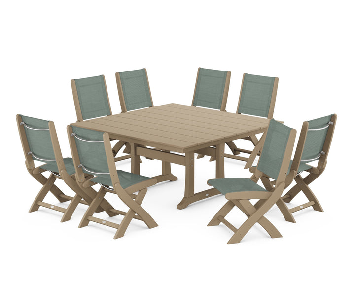 POLYWOOD® Coastal Folding Side Chair 9-Piece Farmhouse Dining Set