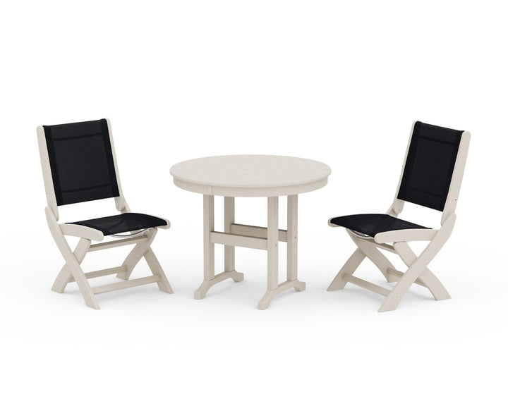 POLYWOOD® Coastal Folding Side Chair 3-Piece Round Dining Set