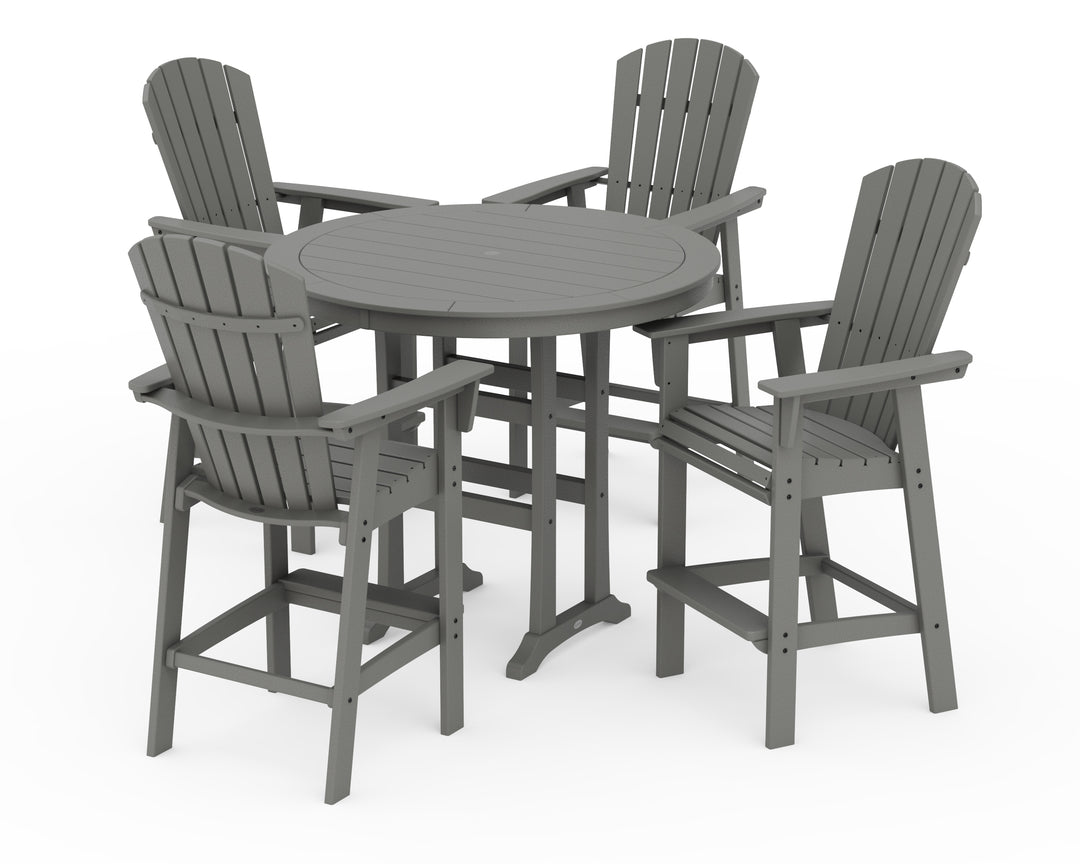 POLYWOOD® Nautical Curveback Adirondack 5-Piece Round Trestle Bar Set