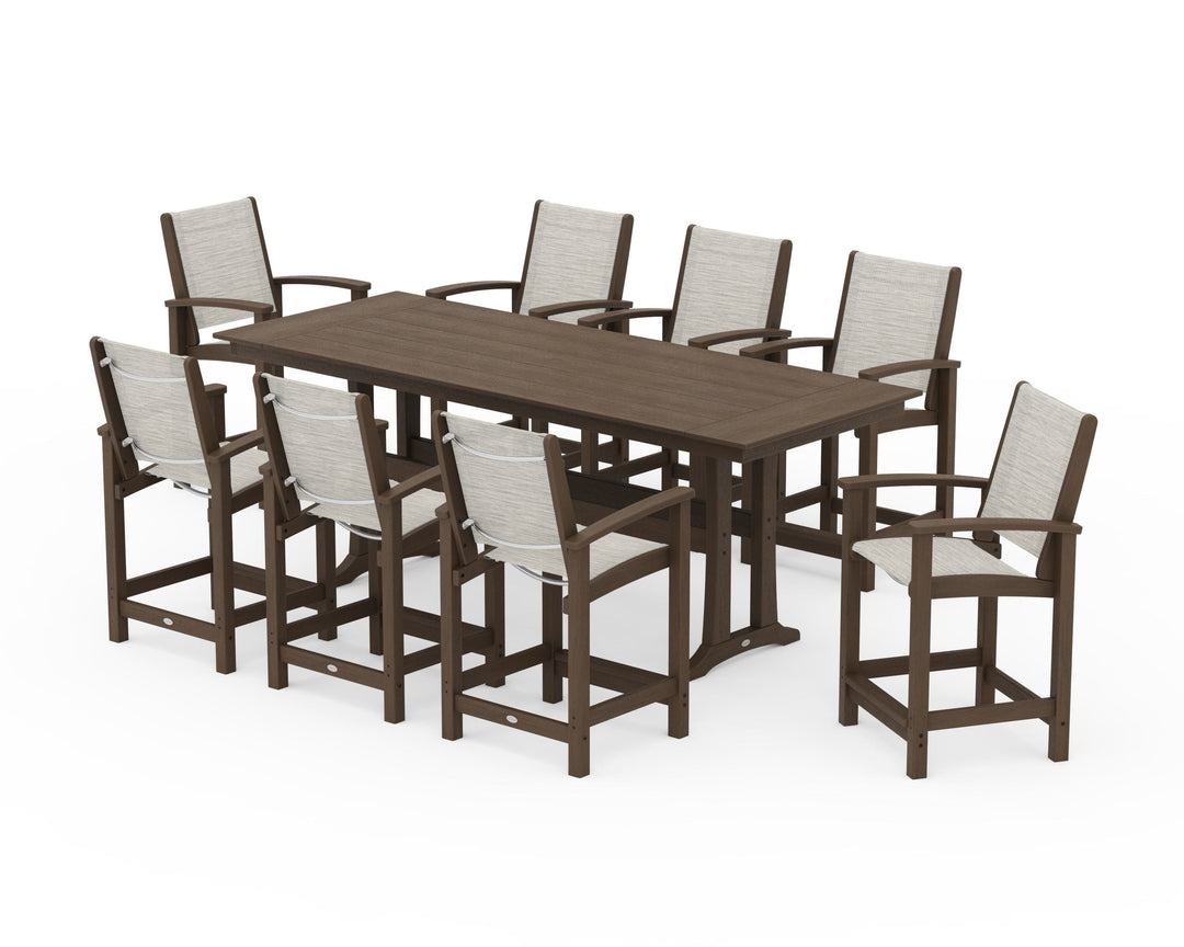 POLYWOOD® Coastal 9-Piece Farmhouse Counter Set with Trestle Legs