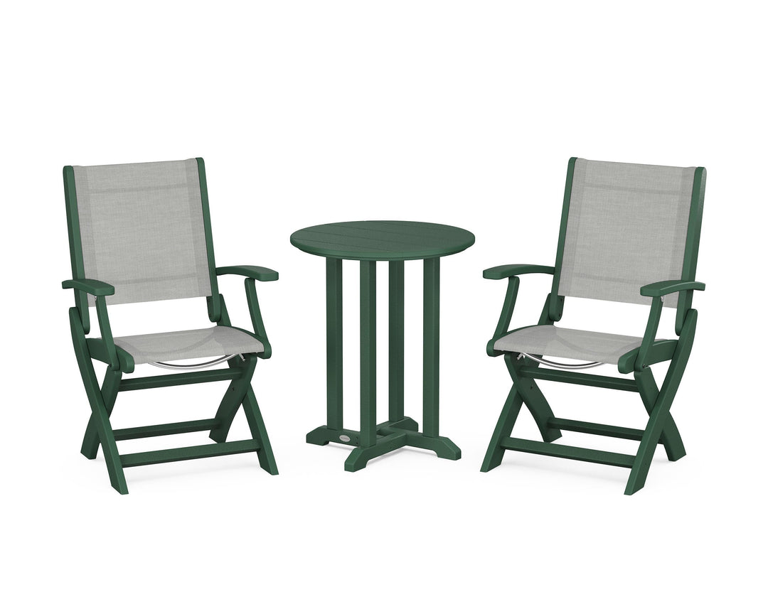 POLYWOOD® Coastal Folding 3-Piece Round Bistro Dining Set