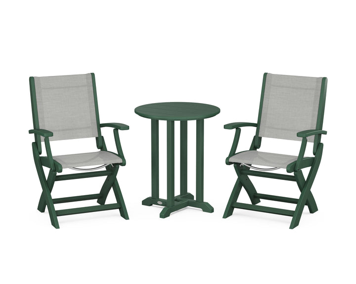 POLYWOOD® Coastal Folding 3-Piece Round Bistro Dining Set