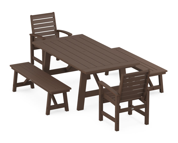 POLYWOOD® Signature 5-Piece Rustic Farmhouse Dining Set With Benches