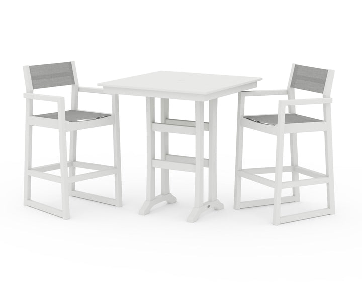 POLYWOOD® EDGE Sling Arm Chair 3-Piece Farmhouse Bar Set with Trestle Legs