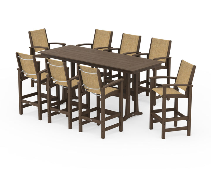 POLYWOOD® Coastal 9-Piece Farmhouse Bar Set with Trestle Legs