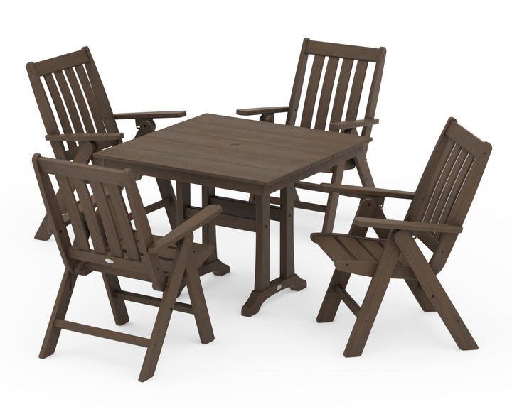 POLYWOOD® Vineyard Folding 5-Piece Farmhouse Dining Set With Trestle Legs