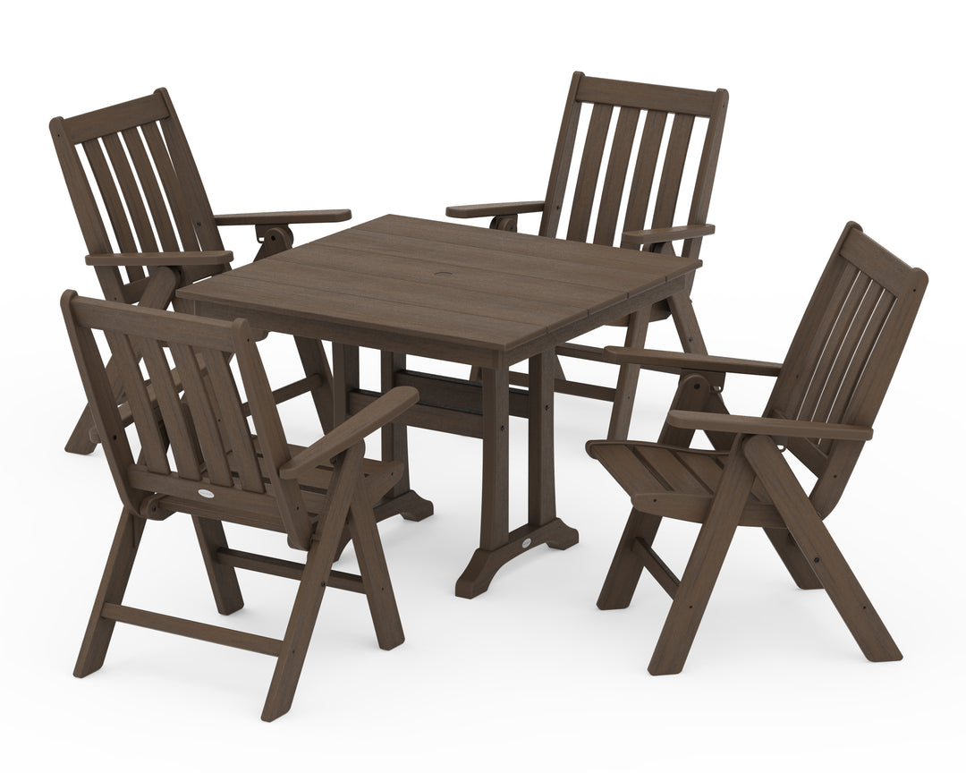 POLYWOOD® Vineyard Folding 5-Piece Farmhouse Dining Set With Trestle Legs
