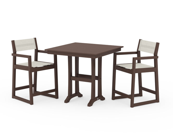 POLYWOOD® EDGE Sling Arm Chair 3-Piece Farmhouse Counter Set with Trestle Legs