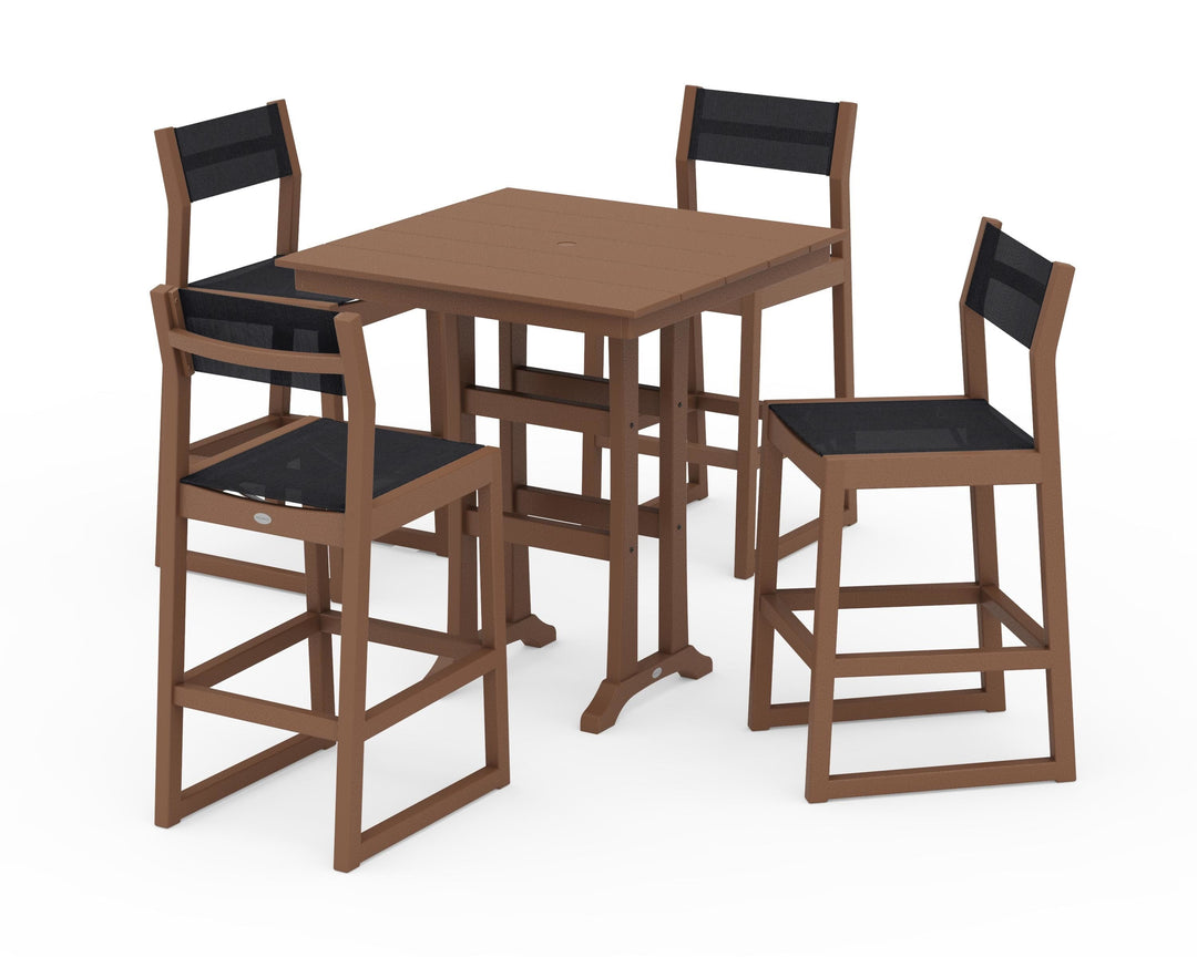 POLYWOOD® EDGE Sling Arm Chair 5-Piece Farmhouse Bar Set with Trestle Legs