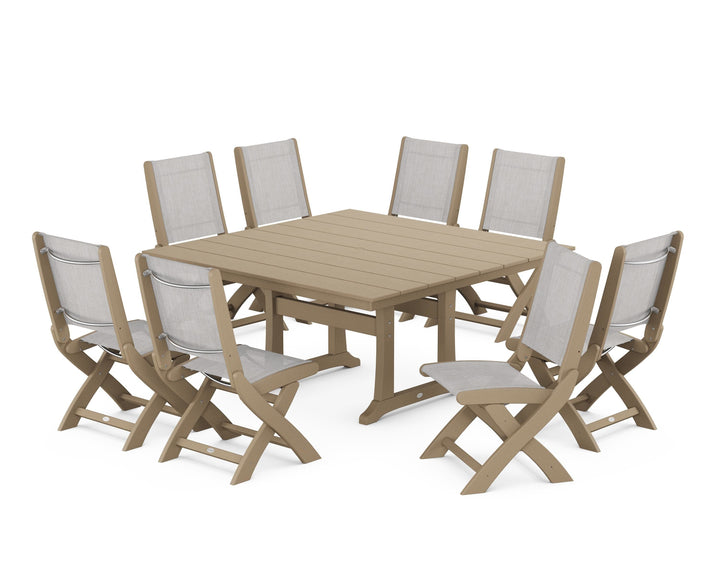 POLYWOOD® Coastal Folding Side Chair 9-Piece Farmhouse Dining Set