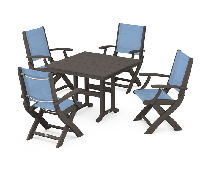 POLYWOOD® Coastal Folding Chair 5-Piece Farmhouse Dining Set