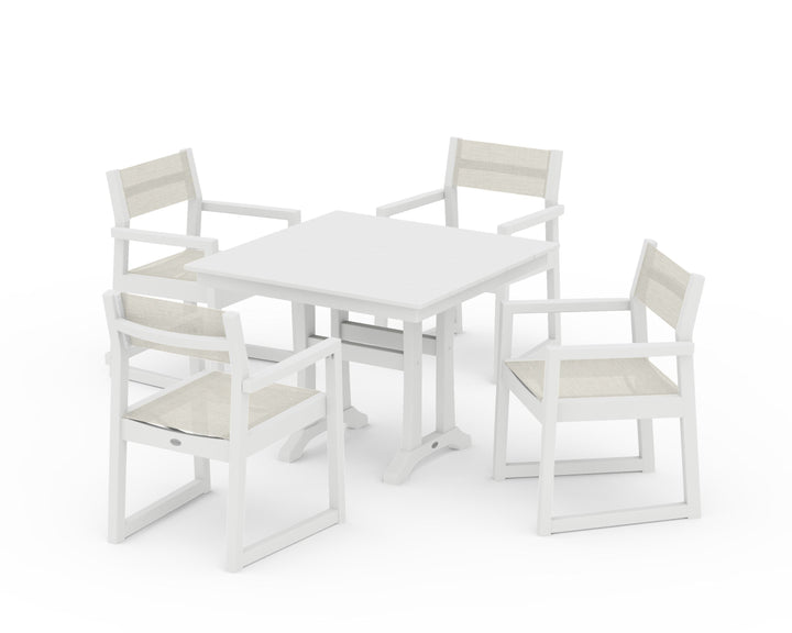 POLYWOOD® EDGE Sling 5-Piece Farmhouse Dining Set with Trestle Legs