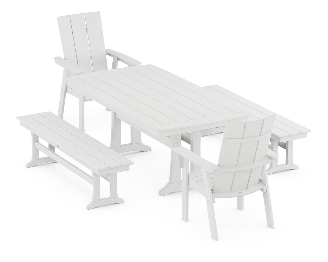 POLYWOOD® Modern Adirondack 5-Piece Dining Set with Nautical Dining Table with  Trestle Legs