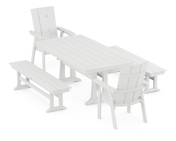 POLYWOOD® Modern Adirondack 5-Piece Dining Set with Nautical Dining Table with  Trestle Legs