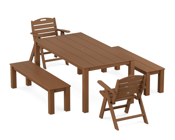 POLYWOOD® Nautical Folding Lowback Chair 5-Piece Parsons Dining Set with Benches
