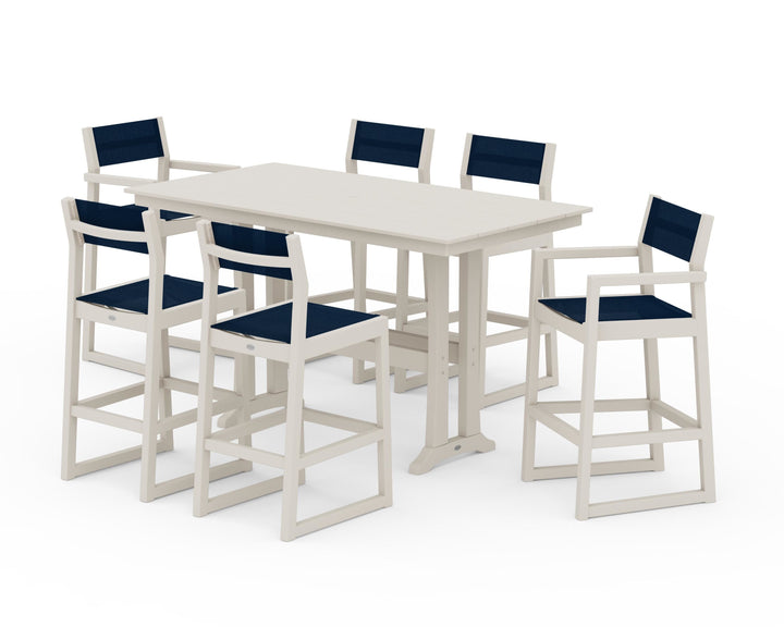 POLYWOOD® EDGE Sling 7-Piece Farmhouse Bar Set with Trestle Legs