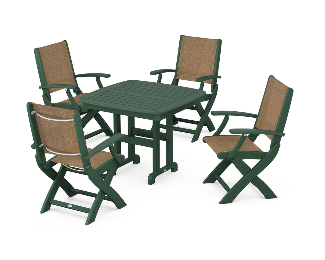 POLYWOOD® Coastal Folding Chair 5-Piece Dining Set