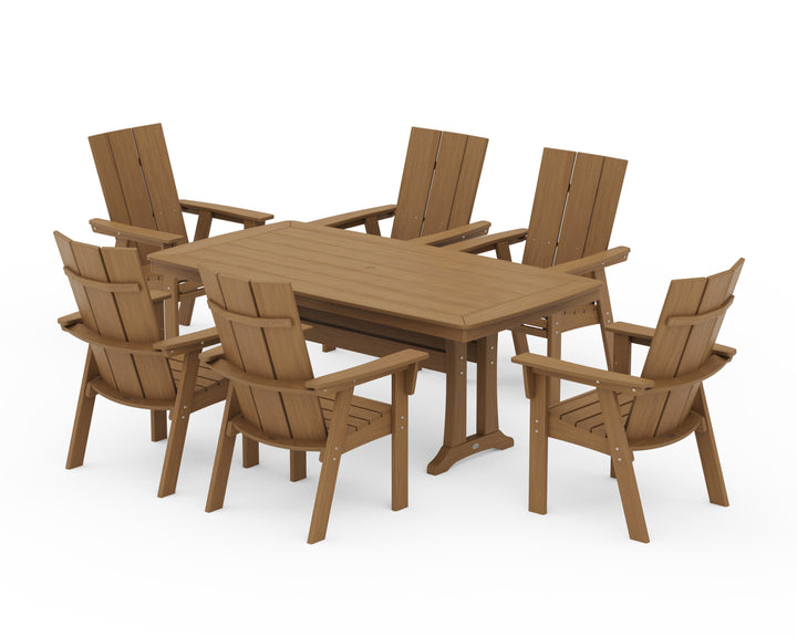 POLYWOOD® Modern Curveback Adirondack 7-Piece Dining Set with Trestle Legs