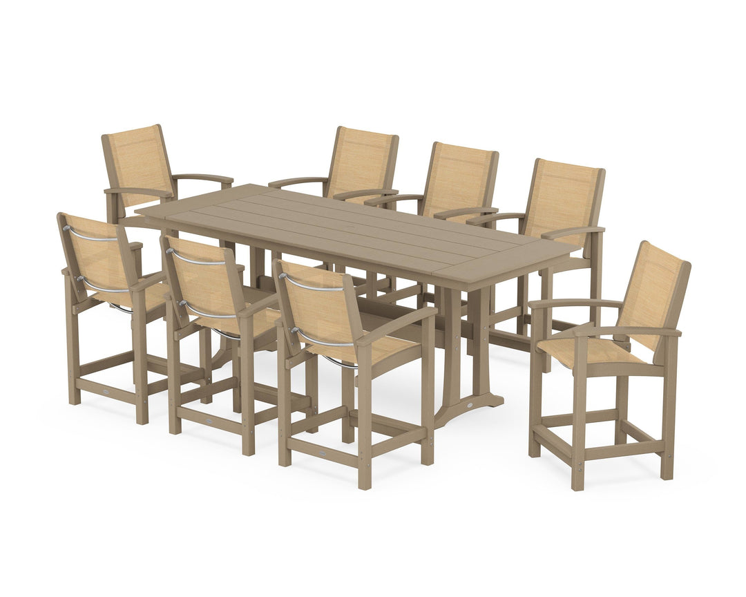 POLYWOOD® Coastal 9-Piece Farmhouse Counter Set with Trestle Legs