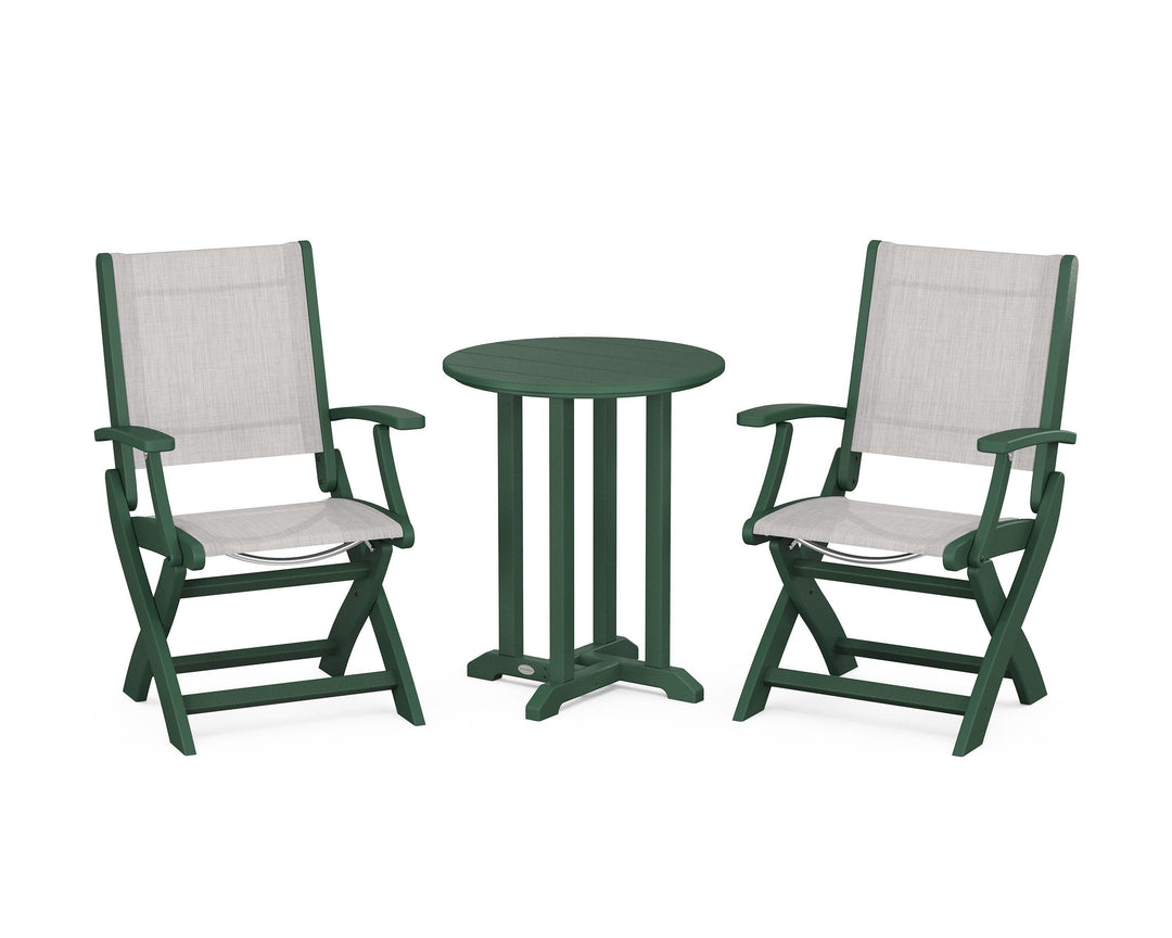 POLYWOOD® Coastal Folding 3-Piece Round Bistro Dining Set