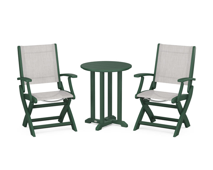 POLYWOOD® Coastal Folding 3-Piece Round Bistro Dining Set