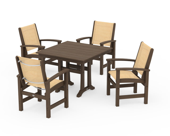 POLYWOOD® Coastal 5-Piece Farmhouse Dining Set With Trestle Legs