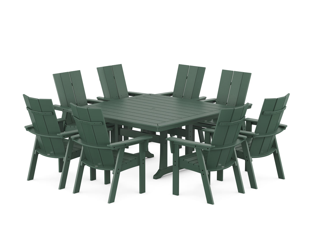 POLYWOOD® Modern Curveback Adirondack 9-Piece Square Dining Set with Trestle Legs