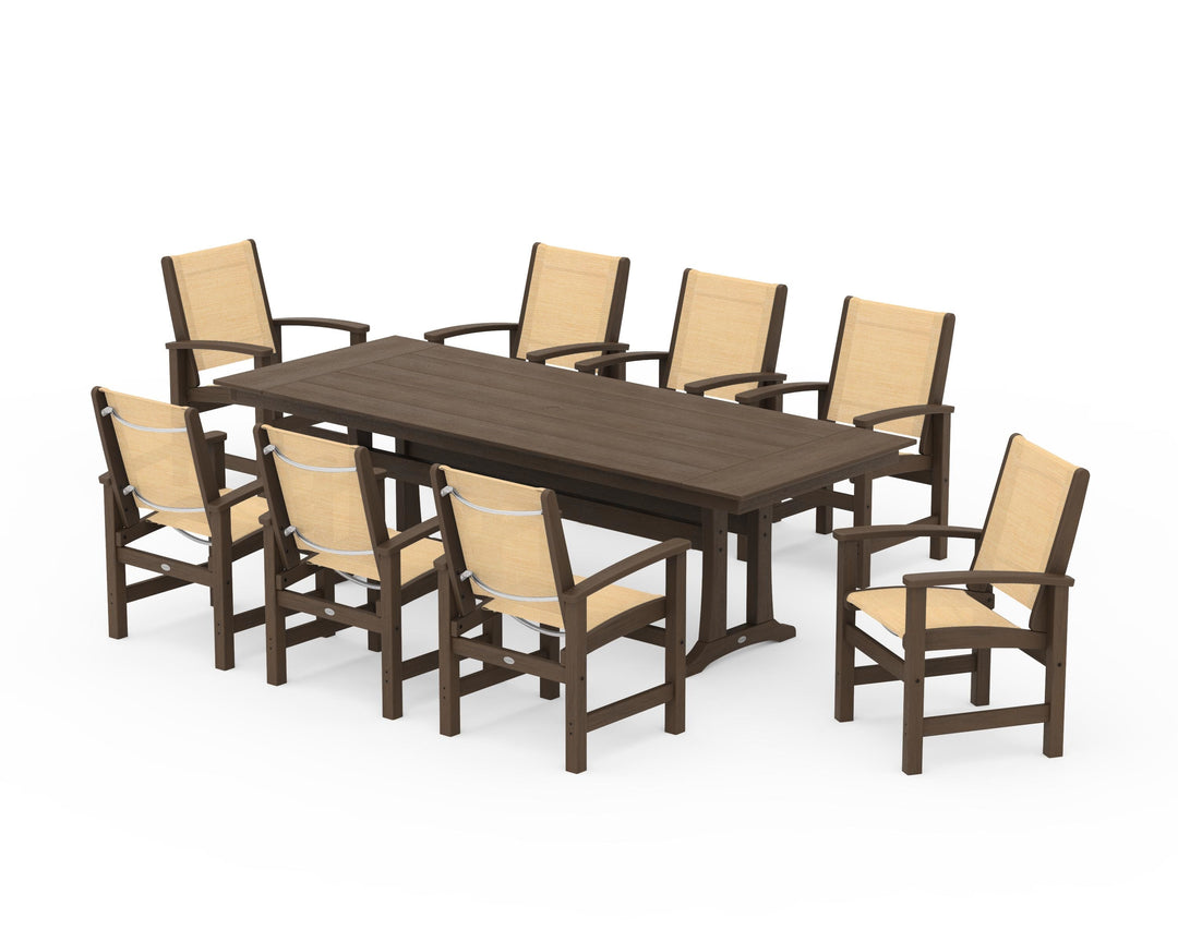 POLYWOOD® Coastal 9-Piece Farmhouse Dining Set with Trestle Legs