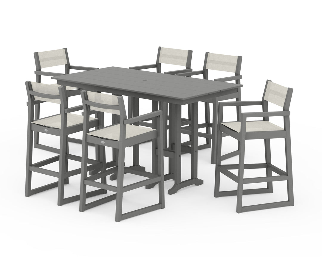 POLYWOOD® EDGE Sling Arm Chair 7-Piece Farmhouse Bar Set