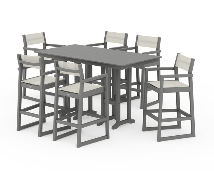 POLYWOOD® EDGE Sling Arm Chair 7-Piece Farmhouse Bar Set