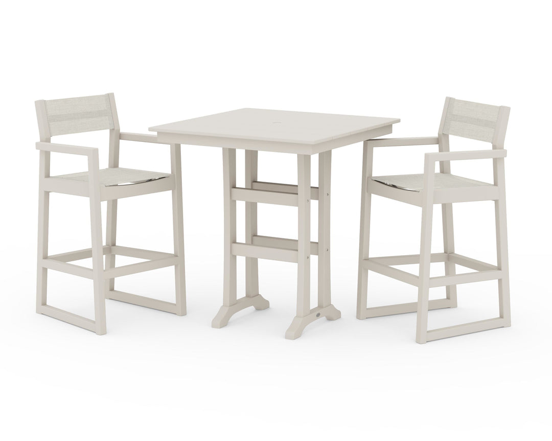 POLYWOOD® EDGE Sling Arm Chair 3-Piece Farmhouse Bar Set with Trestle Legs