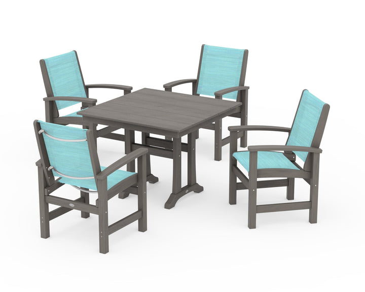 POLYWOOD® Coastal 5-Piece Farmhouse Dining Set With Trestle Legs