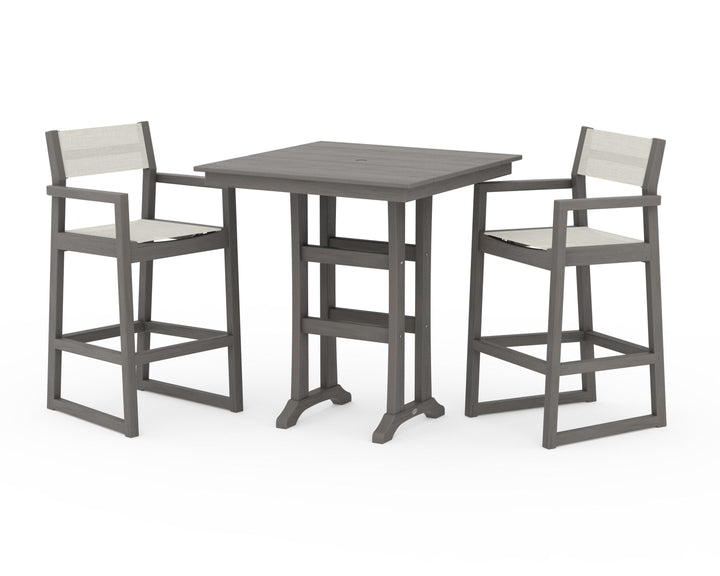 POLYWOOD® EDGE Sling Arm Chair 3-Piece Farmhouse Bar Set with Trestle Legs