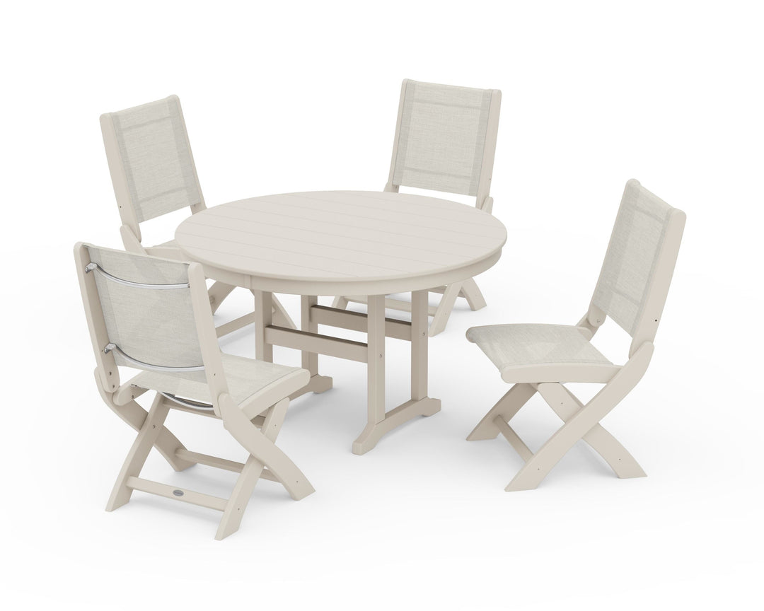 POLYWOOD® Coastal Folding Side Chair 5-Piece Round Dining Set