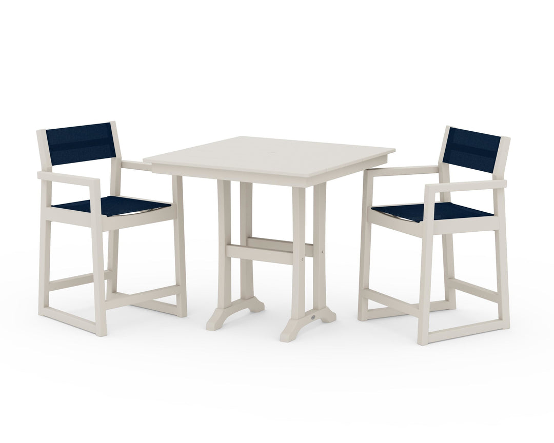 POLYWOOD® EDGE Sling Arm Chair 3-Piece Farmhouse Counter Set with Trestle Legs