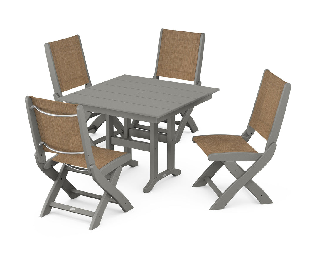 POLYWOOD® Coastal Folding Side Chair 5-Piece Farmhouse Dining Set