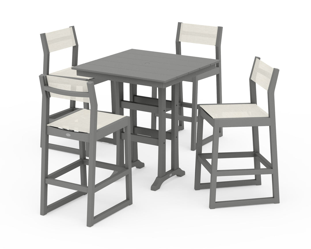 POLYWOOD® EDGE Sling Arm Chair 5-Piece Farmhouse Bar Set with Trestle Legs