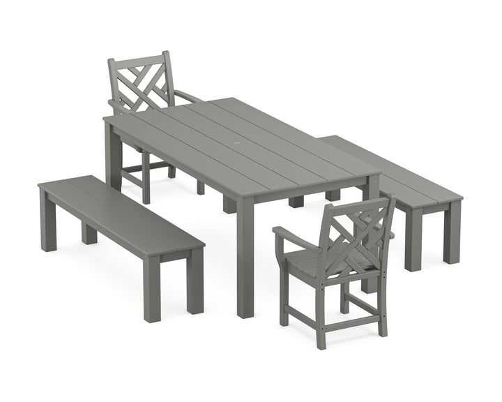 POLYWOOD® Chippendale 5-Piece Parsons Dining Set with Benches
