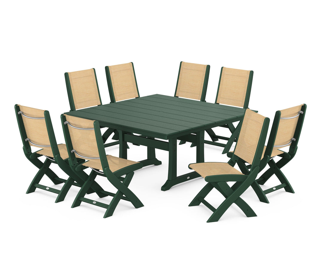 POLYWOOD® Coastal Folding Side Chair 9-Piece Farmhouse Dining Set