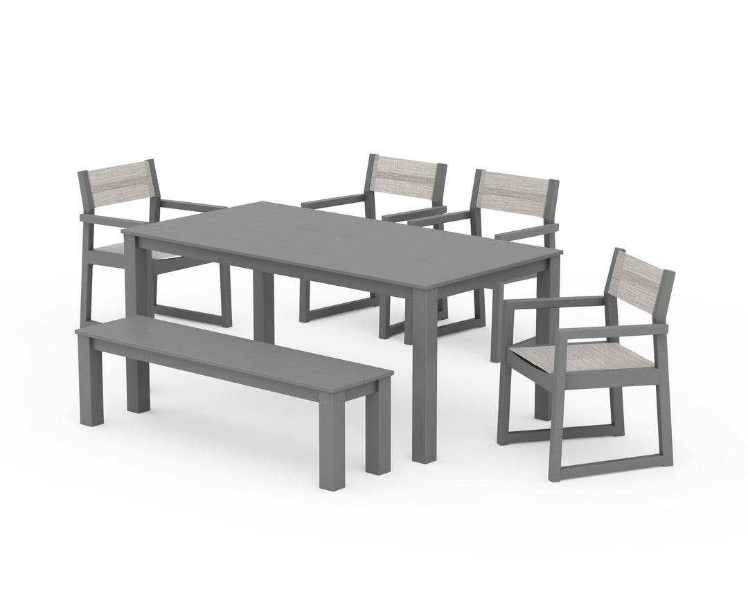 POLYWOOD® EDGE Sling Arm Chair 6-Piece Parsons Dining Set with Bench