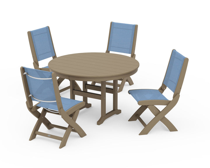 POLYWOOD® Coastal Folding Side Chair 5-Piece Round Dining Set