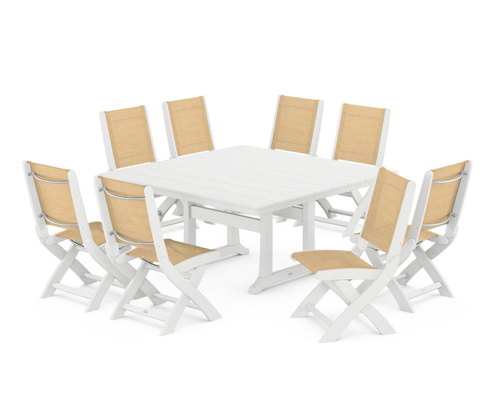 POLYWOOD® Coastal Folding Side Chair 9-Piece Farmhouse Dining Set