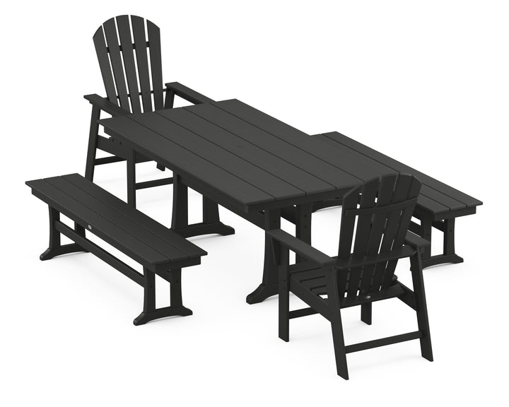 POLYWOOD® South Beach 5-Piece Farmhouse Dining Set With Trestle Legs