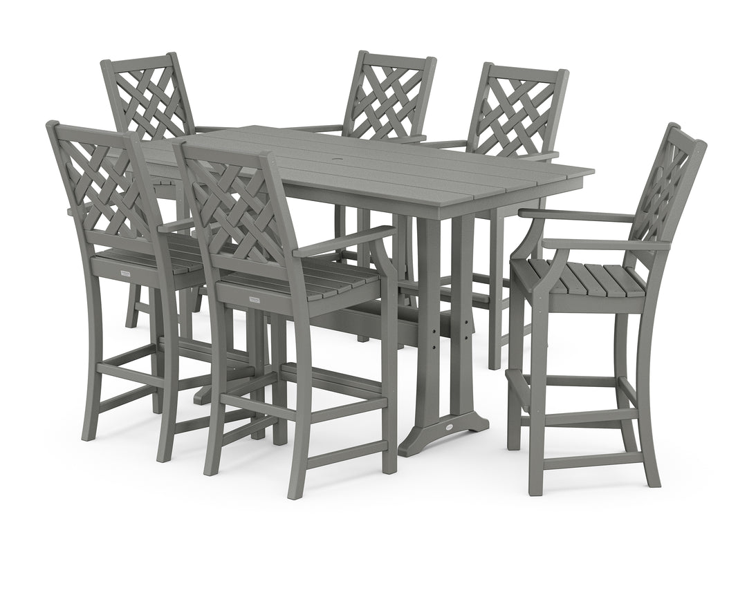 Country Living Wovendale Arm Chair 7-Piece Farmhouse Bar Set with Trestle Legs